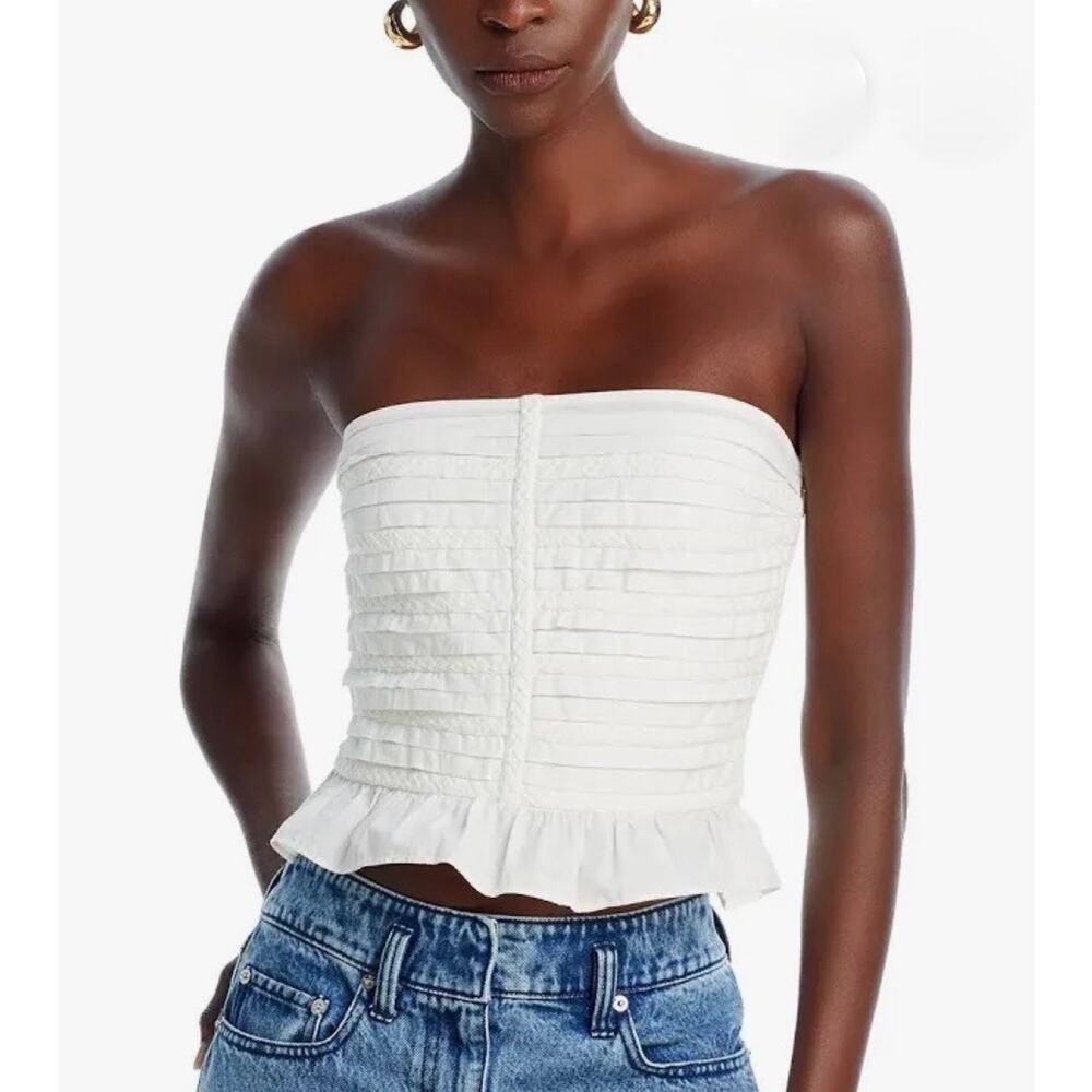 Ramy Brook Annie Strapless Cotton Crop Top White Off-White 6 SML Smocked Boho